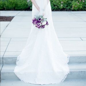 Wedding Dress - High V-Neck, Cap Sleeve, Fit and Flare Wedding Dress